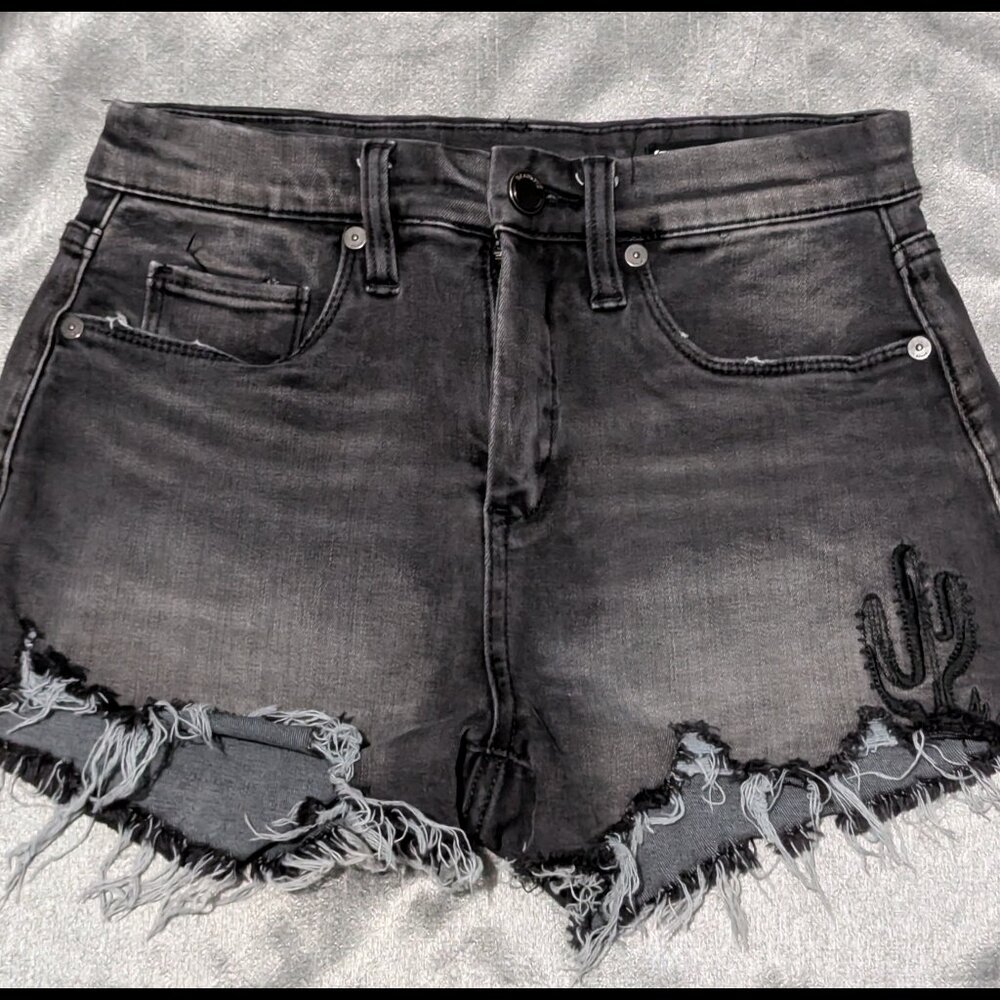 BLANK NYC Wedge Shorts Black Grey Wash Distressed Cactus Size 25